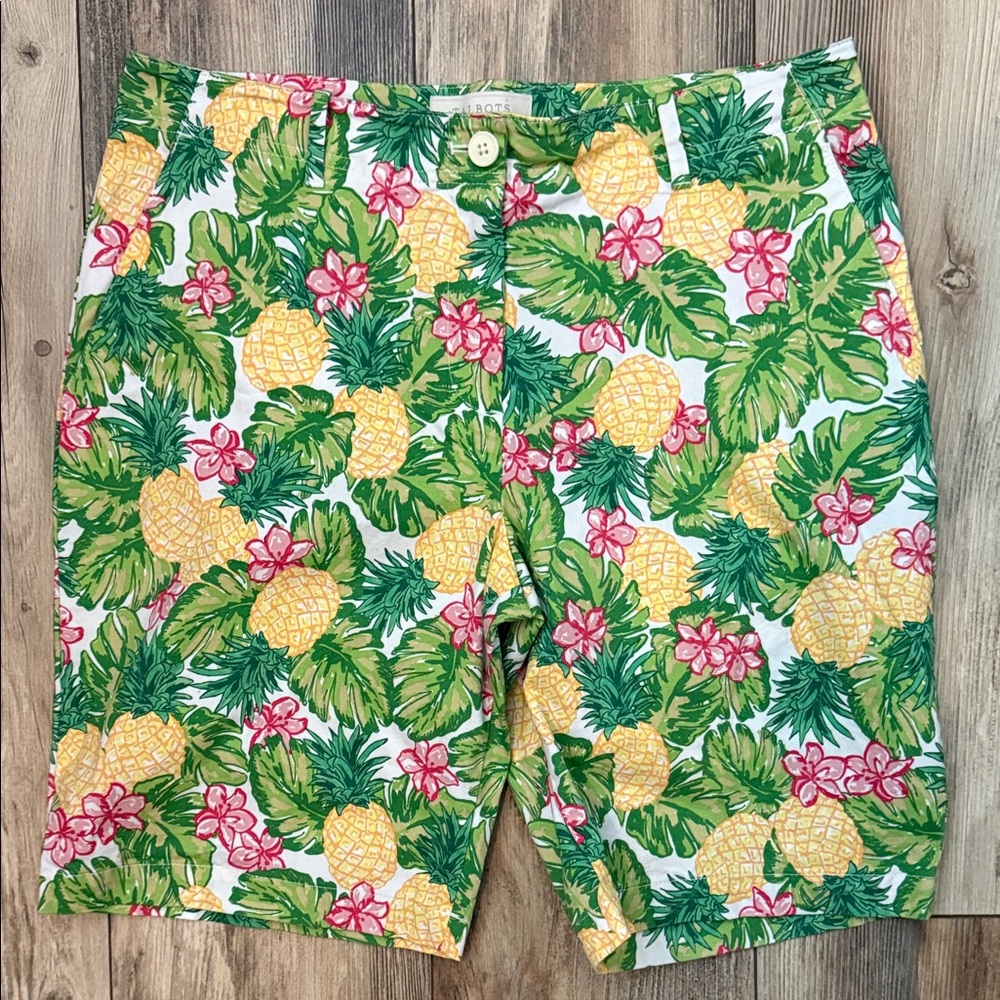 Talbots Tropical Pineapple Print Shorts in Yellow, Green & Pink